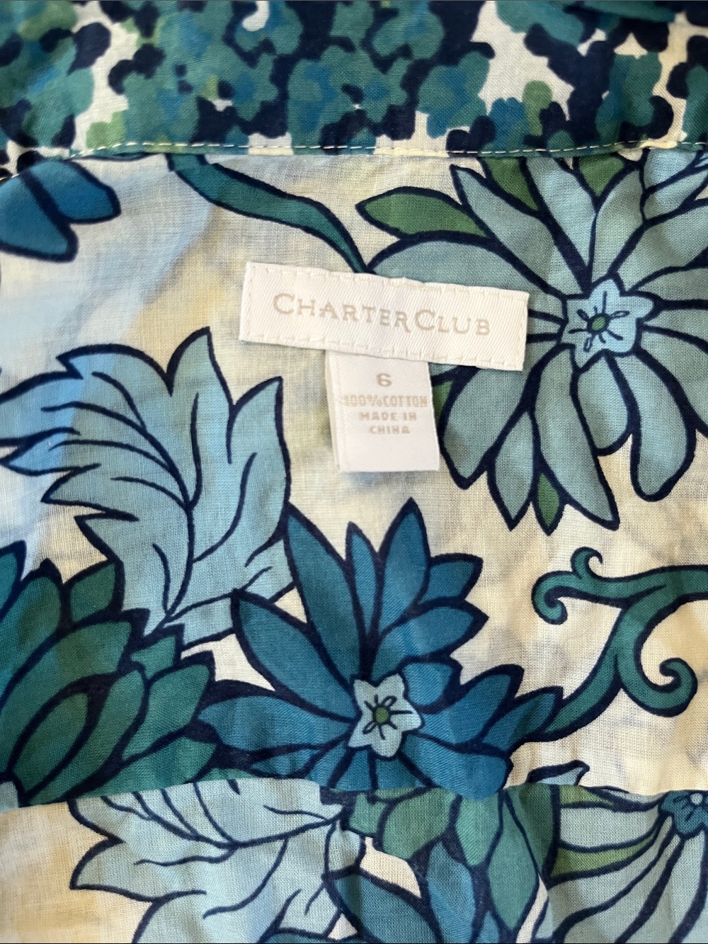 Vintage y2k Casual Blue Floral cotton Button-Up long sleeve Shirt blouse - Picture 3 of 3